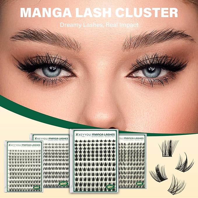 KEYYOU LASH Manga Lash Clusters 8-18mm Fairy Eyelash Clusters Natural DIY Lash Extension Wispy with Soft Thin Band(MG01-8-18)