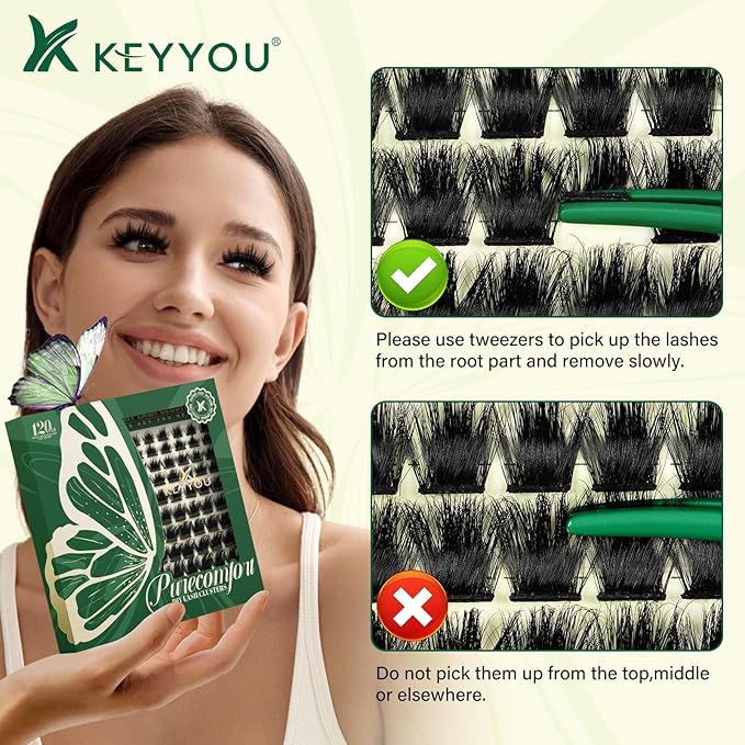KEYYOU Lash Clusters 120pcs Eyelash Clusters 10-18mix D Curl Cluster Lashes Thick Super Soft Wispy DIY Eyelash Extension at Home(PC01-D-10-18MIX)