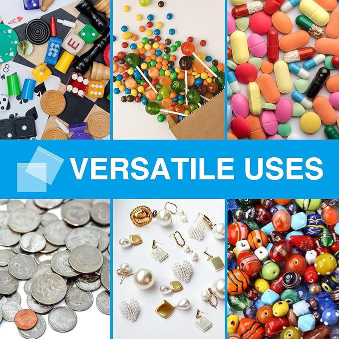 500pcs 1.5 x 1.5 inch Small Plastic Bags, 2 mil Thick, Zip Bag, Mini Clear Jewelry Bags, Baggies with Resealable Zip Bag for Small Business, Daily Vitamin, Jewelry, Candy