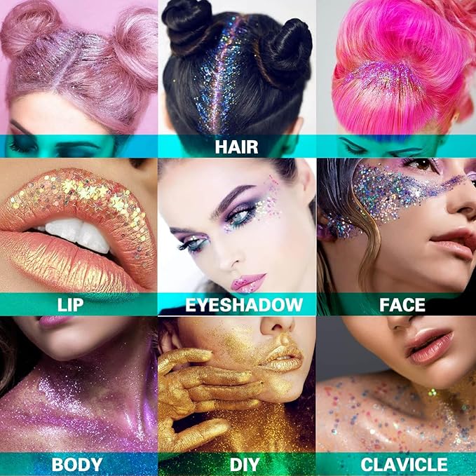 MEICOLY Chameleon Purple Hair Glitter,Halloween Chunky Face Body Glitter,Mardi Gras Accessories Outfits for Women,Color Changing Mermaid Face Glitter,Festival Glitter Makeup for Face Body Hair