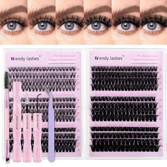 Lash Clusters Kit 30D+40D+50D+60D+80D+100D Wispy Individual Lashes Kit D-Curly Volume Lash Extensions 10-16mm Natural DIY Cluster Lashes Kit for Beginners