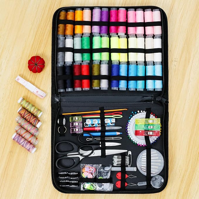 YMKWZ 206 Pcs Sewing Kit with Storage Bag Complete Needle and Thread Kit Basic Sewing Starter Set Portable Sewing Repair Kit Hand Beginner Sewing Kit DIY Sewing Supplies for Adults (1pack)
