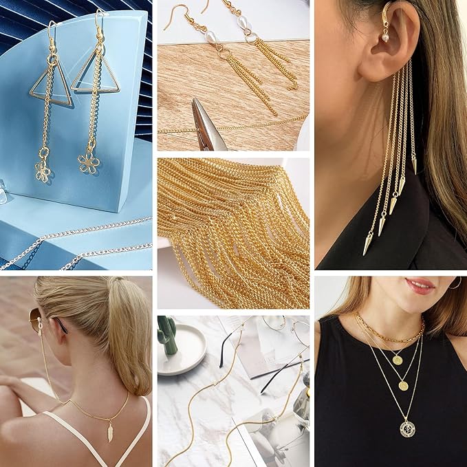 33 Feet 18K Gold PVD Plated Stainless Steel Curb Chain Bulk, 5mm 304 Stainless Steel Flat Twisted Link Chains Roll Spool for Jewelry Making Necklace DIY Craft