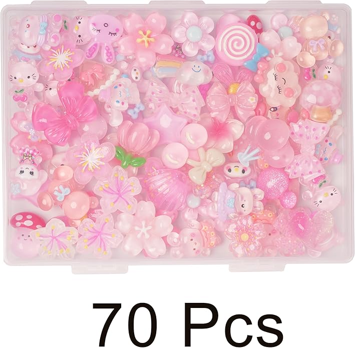 70 Pcs Resin Charms Slime pink Charms Cute Embellishments Bulk Mixed Ornament Decorations Accessories
