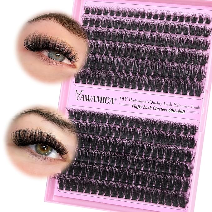 Yawamica Lash Clusters 60D 80D Thick Volume Cluster Eyelash Extensions Fluffier Eyelash Clusters 10-20mm Wispy Lash Extension D Curly Individual Lashes 280pcs DIY Lash at Home