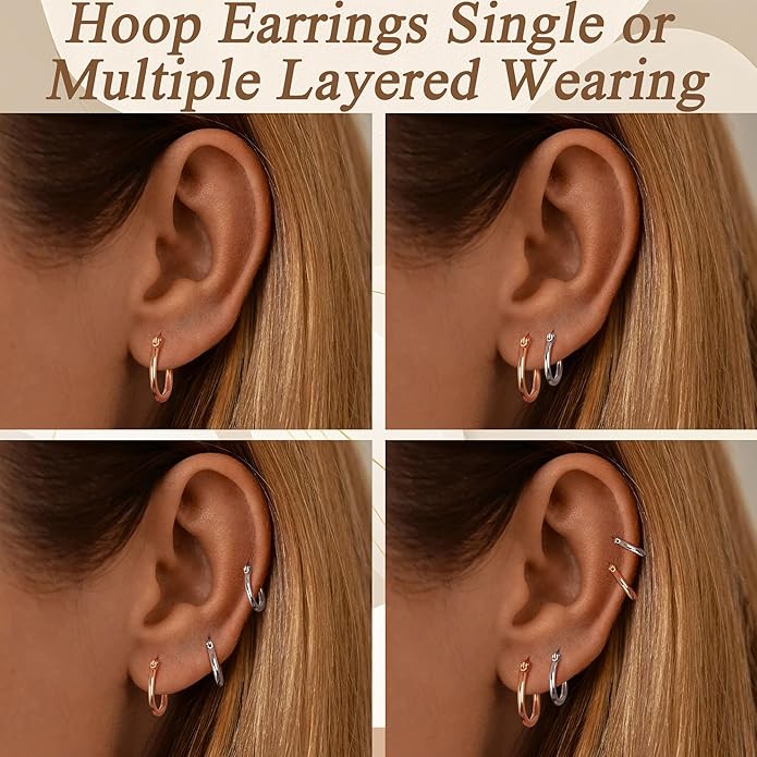 LOYALLOOK Gold Hoop Earrings Set Stainless Steel Rounded Small Hoop Earrings Set for Women Cute Huggie Earrings Nickel Free 10/12/15/20MM