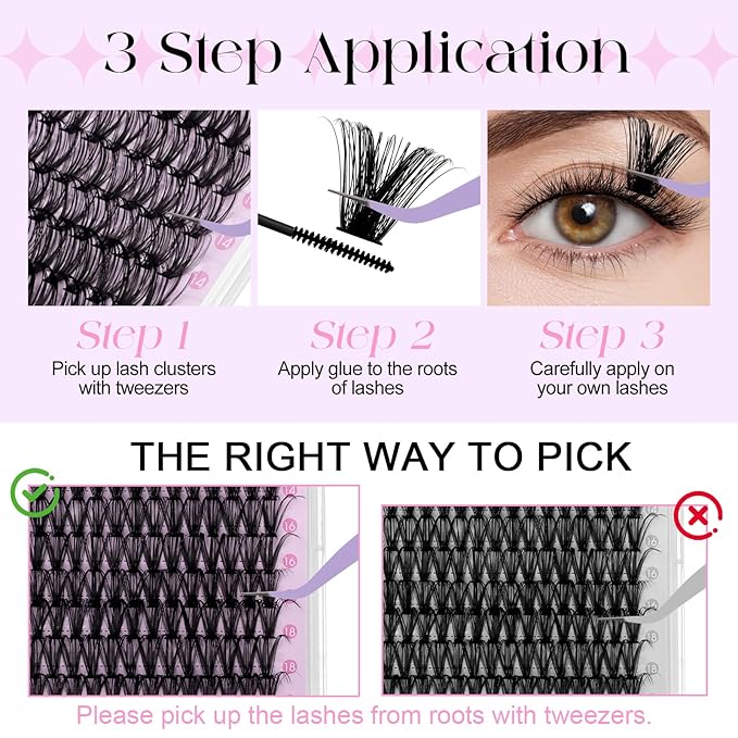 Lash Clusters 80D 100D Wispy Individual Lashes 280PCS D-Curly Volume Lash Extensions 10-18mm Natural DIY Cluster Lashes for Beginners(80D+100D,10-18mm,0.07D)