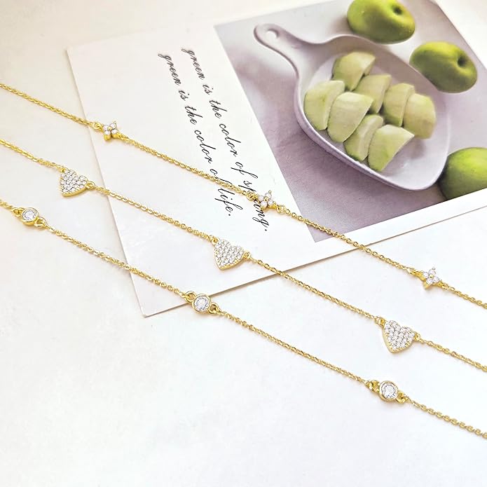 Luxval Diamond Pendant Gold Necklace for Women,Dainty 18k Gold Plated Choker Necklaces Simple Gold Jewelry Gifts for Women Girls