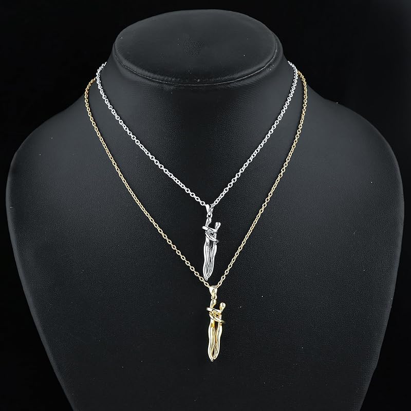 Eternal Hug, Cuddling Couple, Hug Me Couples, Lovers Charm Pendant Necklace, Anniversary, Birthday Women Jewelry, Hypoallergenic Combo Chain 18 inch, Ready to Gift (Pack of 2)