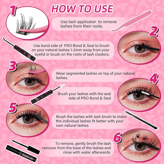 PRO LASHBEAUTY Lash Clusters Kit with Lash Bond and Seal Eyelash Applictor Lash Remover DIY Volume Lash Extension Kit for Beginner Waterproof Resuable Eyelash Extensions at Home (Carli,8-18mix)