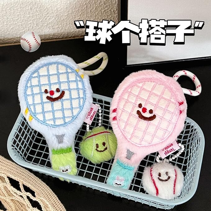 Tennis Keychain For Women, Bunny Plush Ball Nylon Rope Doll Little Awakening Color Blocking Gift Accessories