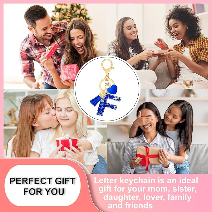 Initial Keychains for Women with Cute Heart Resin - Alphabet Letter Keychain for Bag, Backpacks, Purse or Car key