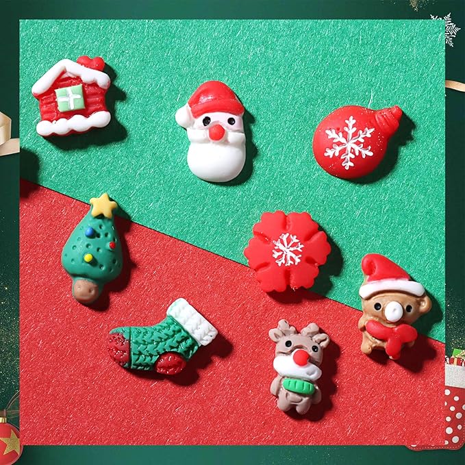 Makartt Christmas Decorations Gift Set: 48PCS 3D Nail Charms with Cartoon Santa, Elk, Tree, Bells for Women, Includes Art Tweezer, Acrylic Accessories for Nails Techs and DIY