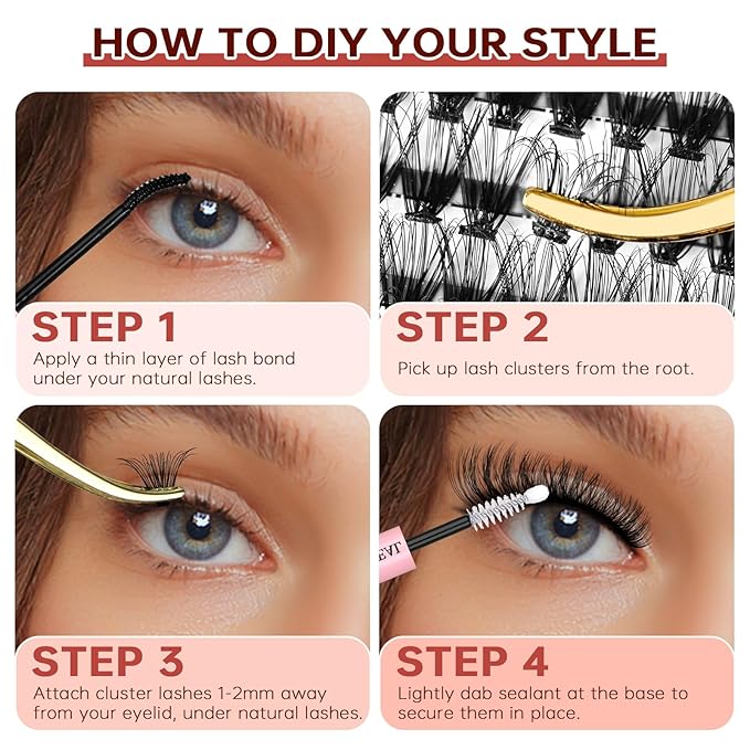 JOLIETIFY Lash Extension Kit DIY, Faux Mink 8-16mm 30D 40D Individual Lashes Kit with Waterproof Bond and Seal, Lash Tweezers for Self Use, Soft & Fluffy, Easy to Apply for Beginners