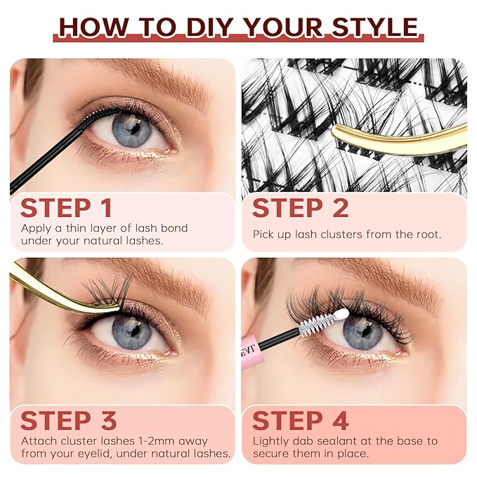 JOLIETIFY Lash Extension Kit, Medium Dense Clusters, Faux Mink 8–16mm, Defined Look, Soft & Sculpted Style,Reusable Individual Lashes with Waterproof Bond & Seal, Tweezers & Remover, DIY for Beginners