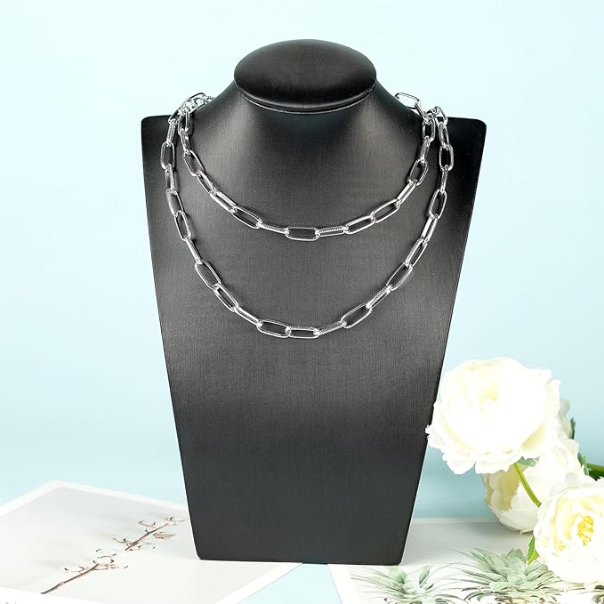 16ft/5m Aluminum Jewelry Chains Bulk Embossed Paperclip Jewelry Making Chains Oval Link Chain Roll with Jump Rings and Lobster Clasps