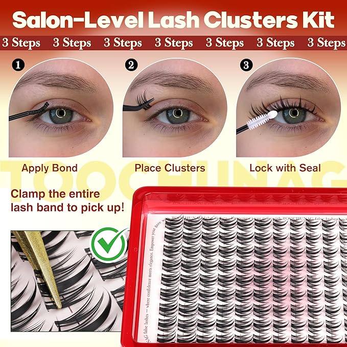 Manga Lash Clusters Natural Eyelash Clusters Wispy Spiky Cluster Eyelash Extensions Fairy Lash Extensions Anime D-Curly Individual Lashes 10-16mm Thin Band Lashes Clusters by TOOCHUNAG
