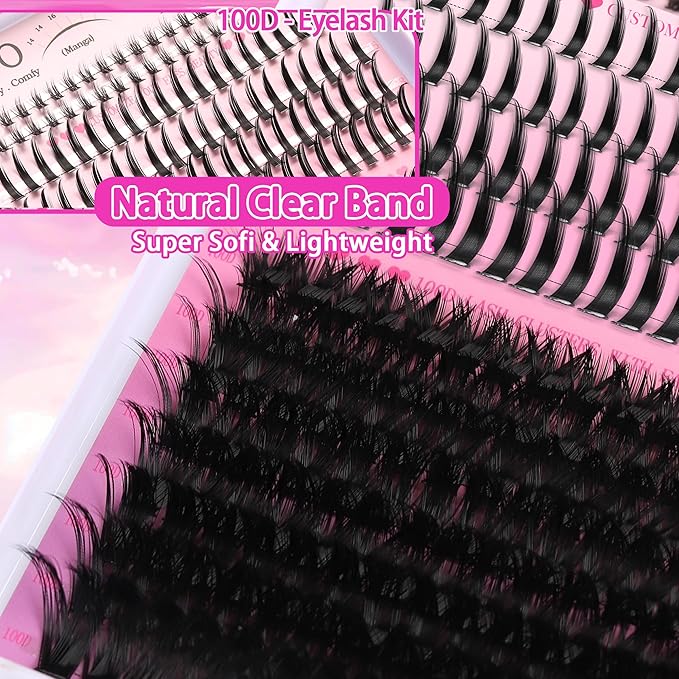 YIDUO Lashes Clusters with Spikes Bottom 280Pcs Volume Manga Wispy Cluster False Eyelashes Natural D Curl Individual 100D 12-20mm Anime False Mink Lashes Extensions Pack