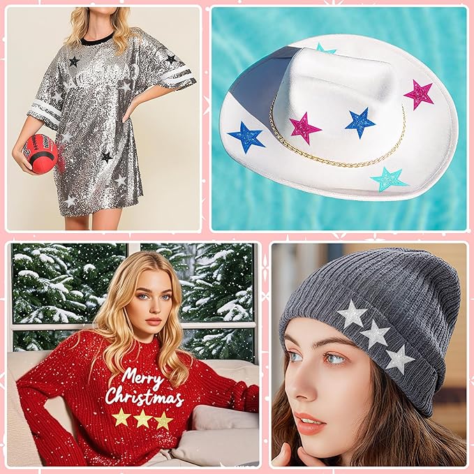 30Pcs Glitter Star Iron on Patches Bling Star Patches Applique for Clothing Hats Jacket Jeans Backpack