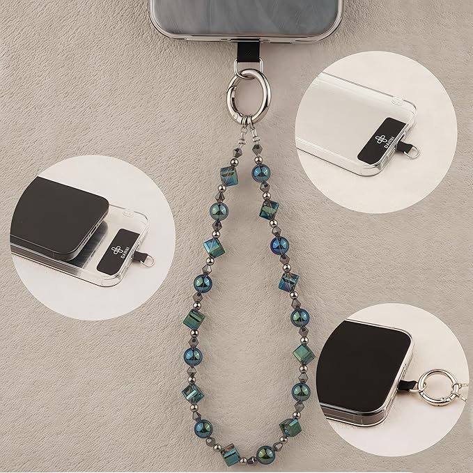 Cell Phone Wrist Strap Crystal Beaded Phone Bracelet Strap For Women Sparkling Beads Wristlet Lanyard Beaded Chain (Aqua Glass Green)
