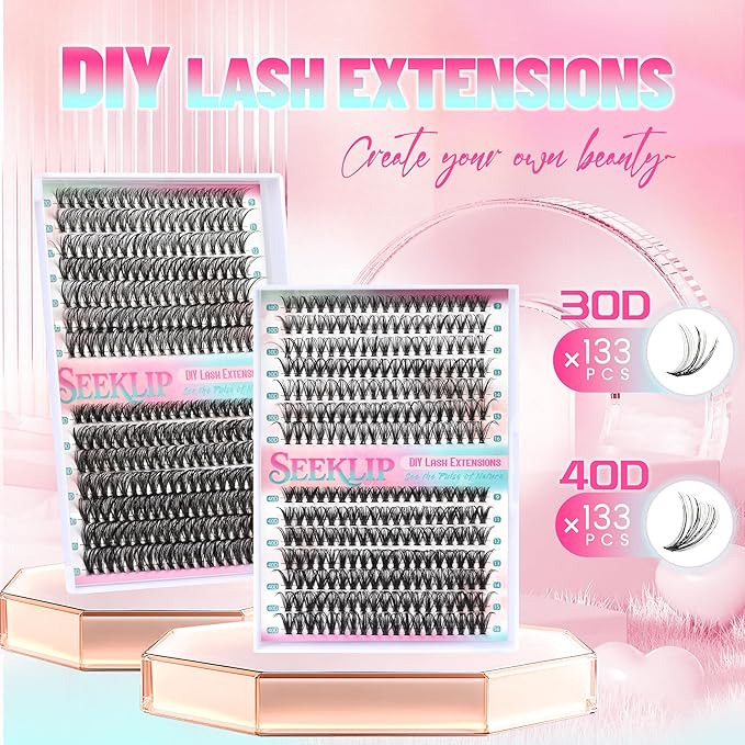 DIY Lash Extensions 266Pcs Lash Clusters Eyelash Extensions 9-16MM Mixed Wispy 30D 40D Natural Individual Lashes D Curl Thin Band Volume Cluster Lashes for DIY at Home (30D+40D,0.06D,9-16MM)