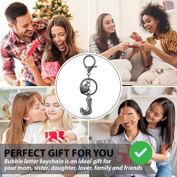 Heart Bubble Letter Keychain for Women, Girls - Cute Keychain with Initial - Alphabet Keychain for Bag Charm, Handbag