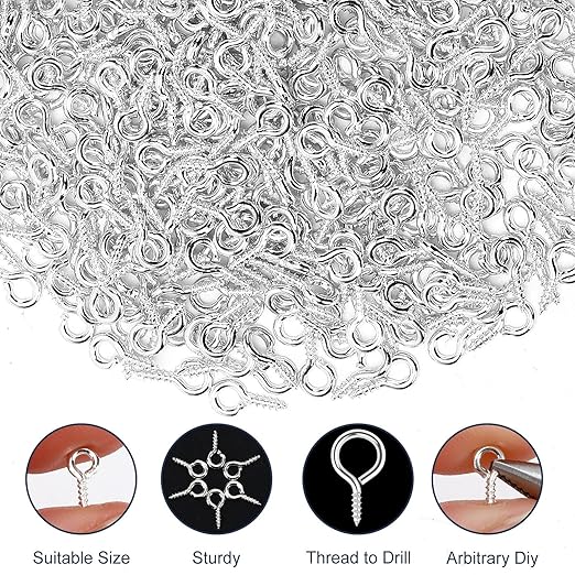 AUGSUN Eye Screws,700 Pcs Silver Screw Eye Pins 8 x 4 mm Mini Eye Hooks Screw for Crafts DIY Projects and Cork Top Bottles