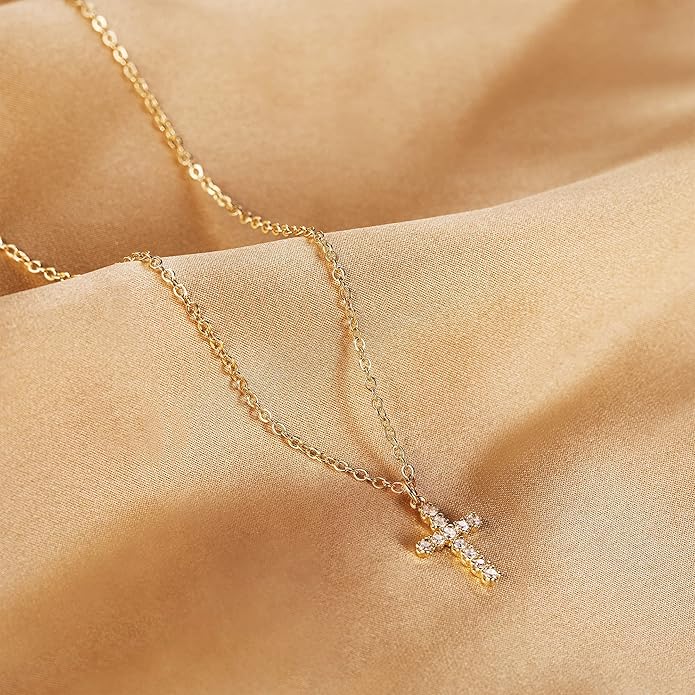 Tewiky Cross Necklace for Women-Dainty Simple 14k Gold Plated/sterling silver Plated Cross Pendant Cute Necklaces Jewelry for Women