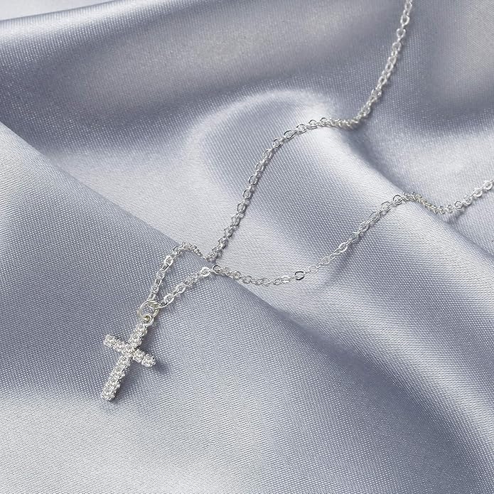 Tewiky Cross Necklace for Women-Dainty Simple 14k Gold Plated/sterling silver Plated Cross Pendant Cute Necklaces Jewelry for Women
