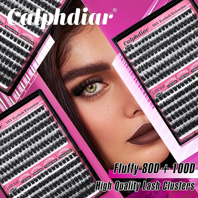 Calphdiar Lash Clusters 80D+100D Thick Eyelash Clusters D-curly Cluster Eyelash Extensions Russian Cluster Lashes Wispy Lashes Clusters 234pcs False Mink Eyelashes 10-18mm DIY Lash Extension