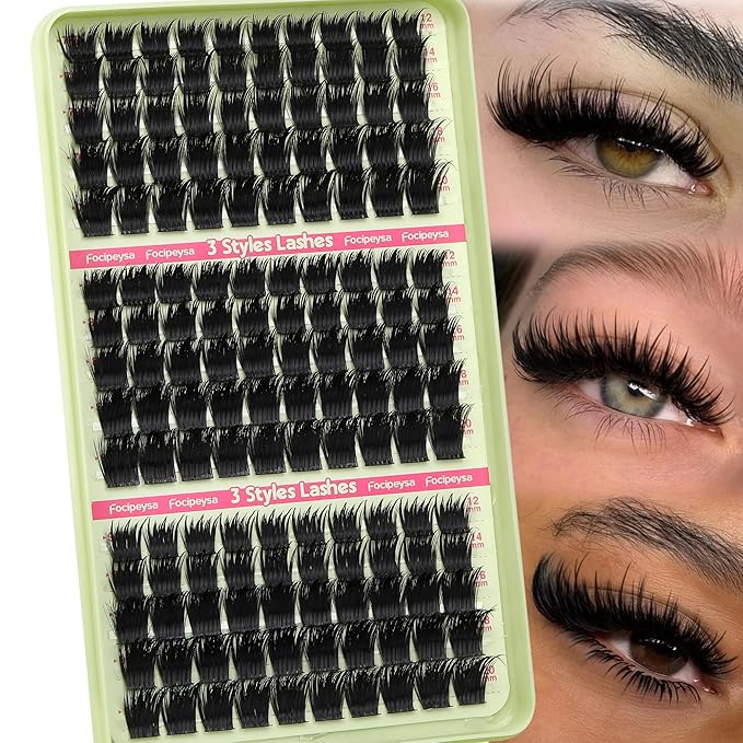 Focipeysa Dramatic Lash Clusters 12-20mm Eyelash Clusters Thick Cluster Lash Extensions Fluffy Lash Extension Volume Individual Eyelashes Extension Salon Effect Lash Extension