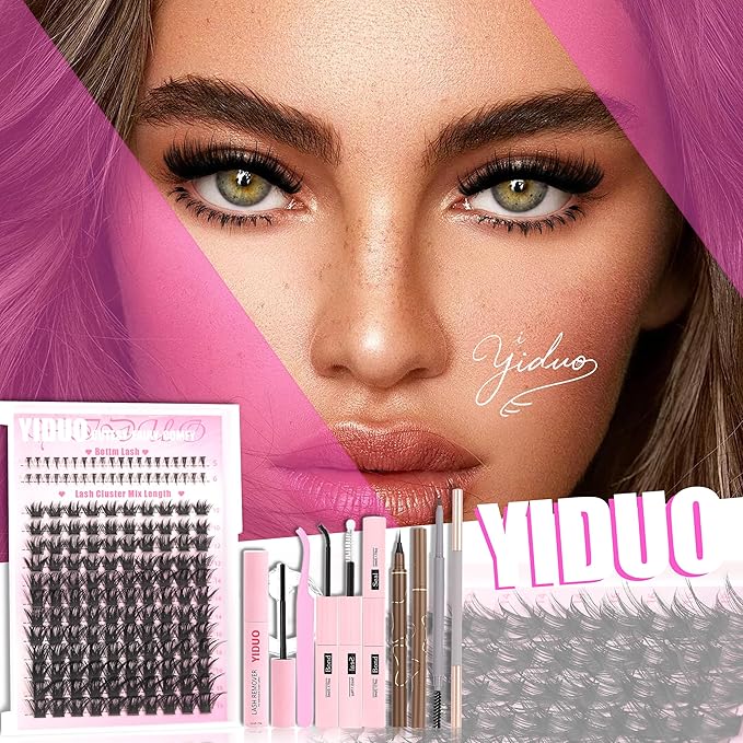 YIDUO Thick Manga Lash Clusters with Bottom Clusters Lashes Extensions Kit 10-18mm Wispy Volume Anime Eyelashes Clusters Kit with Bond and Seal|Eye Liner|Waterproof Eyebrow, DIY Lash Extension Kit