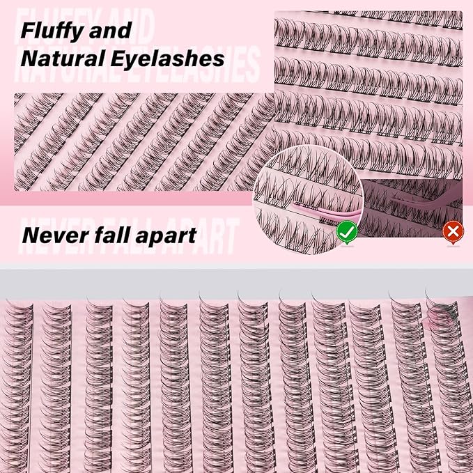 NYCAAR Eyelash Clusters Natural Lashes Clusters D Curl Cluster Eyelash Extensions 144pcs False Eyelashes 10-12mix Fluffy Fake Lashes with Soft Thin Band Ultra-Light Individual Lash(NY05)