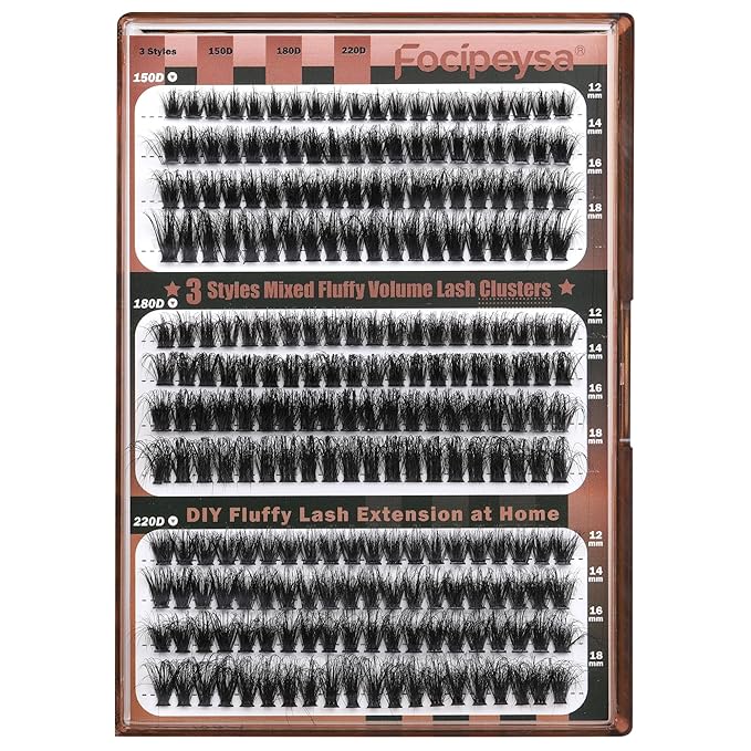 Focipeysa Fluffy Lash Clusters Wispy Lash Extension 12-18mm Eyelash Clusters 150D+180D+220D Individual Eyelashes Extensions, DIY Clusters Lashes at Home (240pcs 12-18mm Mixed)