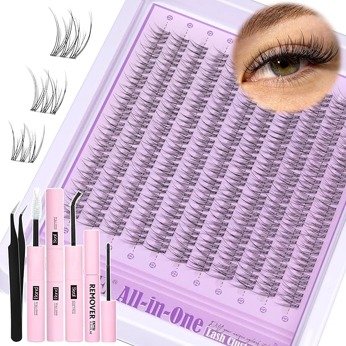 Natural Lash Clusters Kit Invisible Band Wispy Lash Extensions Kit Short 11-13mm DIY Eyelash Extensions Individual Cluster Lashes Kit with Lash Remover by ALICE