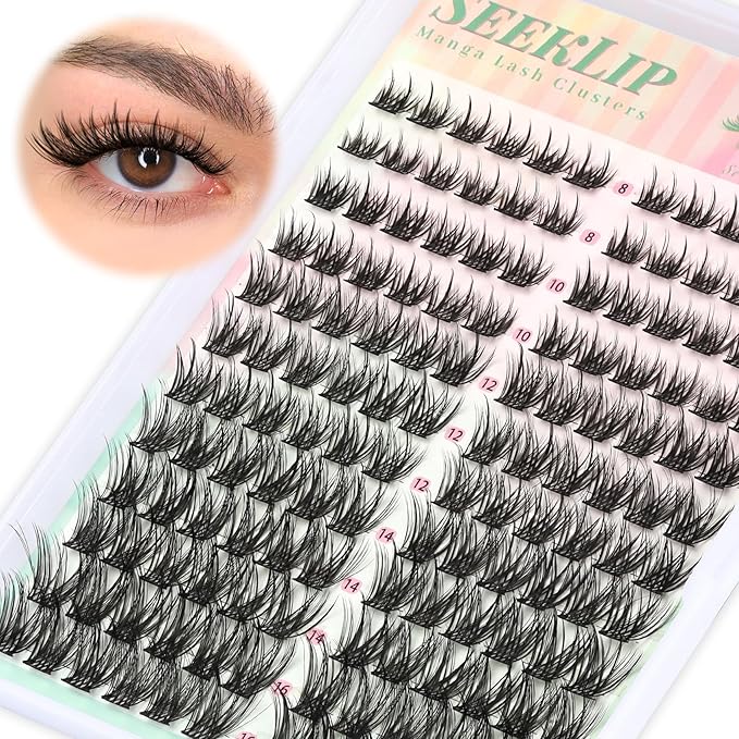 Lash Clusters Manga Eyelash Extensions Fluffy Spiky Deer Individual Lashes 144PCS 8-16MM Mixed Anime Eyelash Clusters Doe Eyed Wispy Double Spikes Natural Cluster Lashes (Meteor)