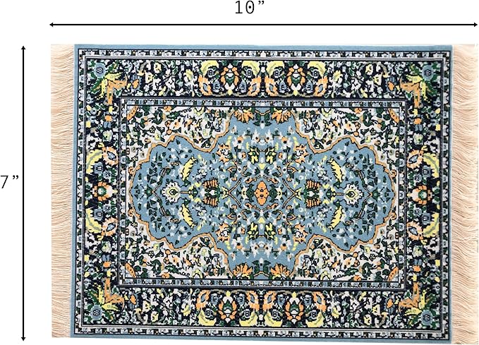Blue Dollhouse Rug, Miniature Doll House Accessory, Carpet for 3” to 12” Dolls, 10 x 7, Rectangle, Toy Carpeting Decor