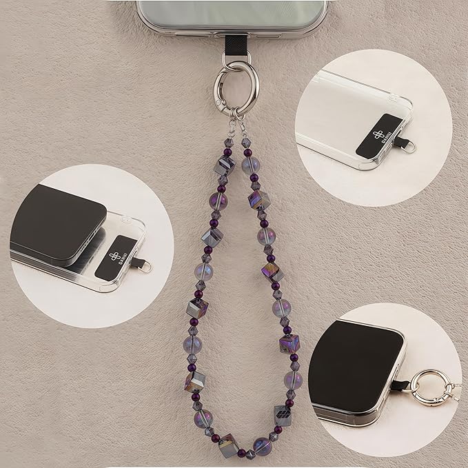 Cell Phone Wrist Strap Crystal Beaded Phone Bracelet Strap For Women Sparkling Beads Wristlet Lanyard Beaded Chain (Night Purple)