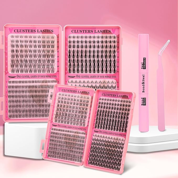 Gmagictobo Wispy Lash Clusters Kit Natural Lashes Clusters Fairy Manga Lash Clusters Wet-Look Spiky Anime Lashes Pack 392 Pcs C/D Curl Individual Lashes Lash Bond and Seal Lash Tweezers