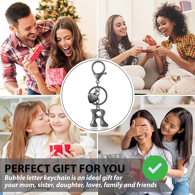 Heart Bubble Letter Keychain for Women, Girls - Cute Keychain with Initial - Alphabet Keychain for Bag Charm, Handbag