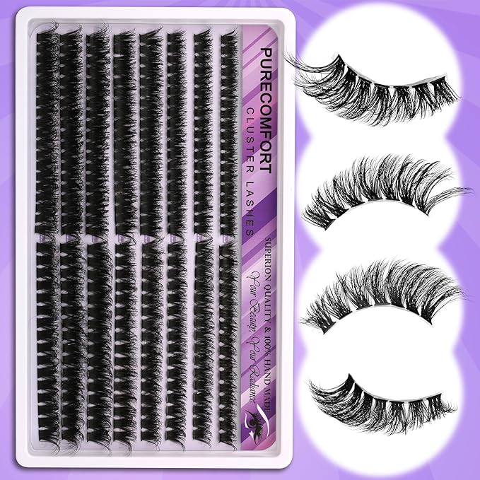 DIY Lash Extension Kit, 280 Cluster Lashes 2 Densities (80P/100P) 10-18mm Mixed Length, Knot-Free Handmade Lashes with Bond/Seal Glue, Remover & Tweezers, Beginner-Friendly for Daily & Party Looks