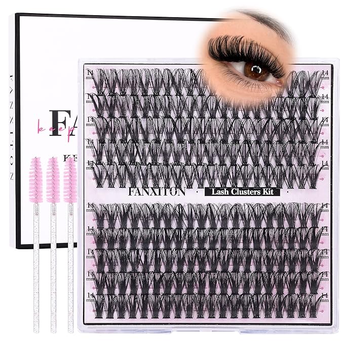 DIY Lash Extension Kit Natural Look Wispy Lash Clusters D Curl 40D+50D 14MM Eyelash Extension Kit Individual Lashes Lash Cluster Kit For Beginners (No Glue)