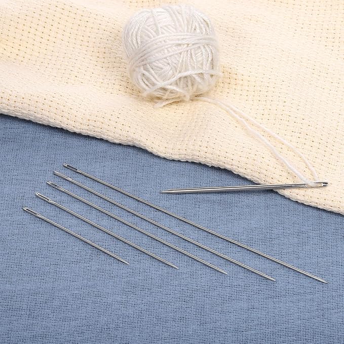 Large Eye Long Straight Upholstery Hand Needles, 10 Pcs Professional Upholstery Needle Long Sewing Needles with Needle Tube for Webbing Carpet Leather Canvas Repair Home Quilting Stitching Crafting