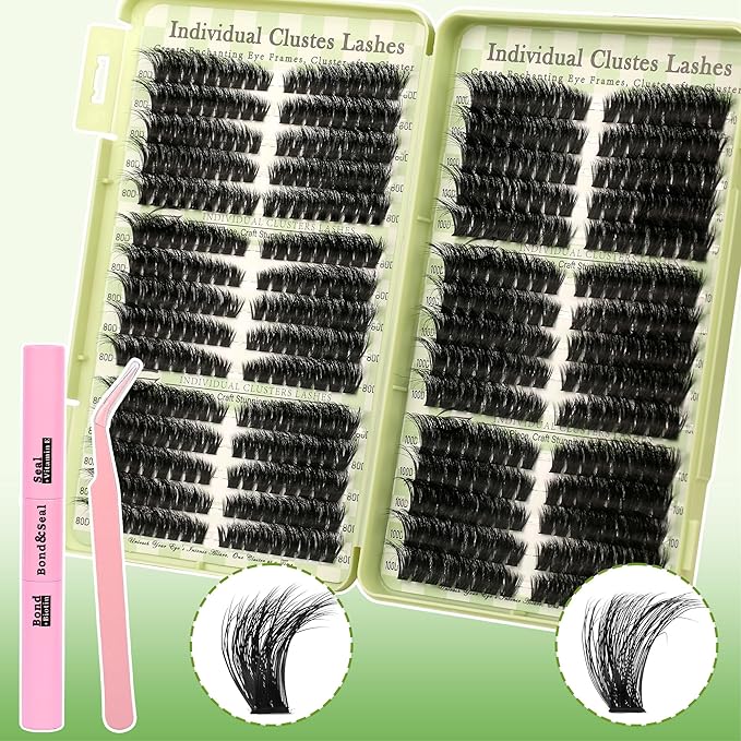 Gmagictobo Lash Clusters Kit Fluffy Wispy Lash Clusters C Curl Cluster Eyelash Extensions Cat Eye Lashes Clusters 510Pcs Volume Individual Lashes Lash Glue Lash Tweezers