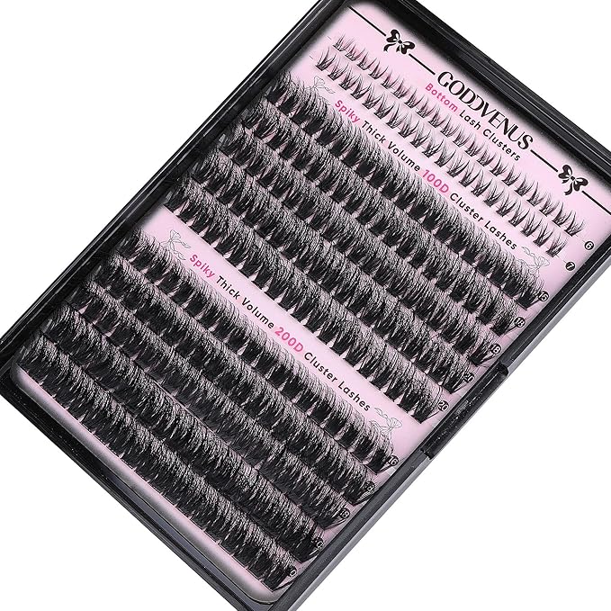 Goddvenus Fluffy Eyelash Clusters Kit Waterproof DIY Lashes Extension Kit Wispy Volume D Curl Cluster Eyelash Extensions Kit Mink Individual Lashes Kits with Bottom Eyelashes (Volume 240pcs D Curl)