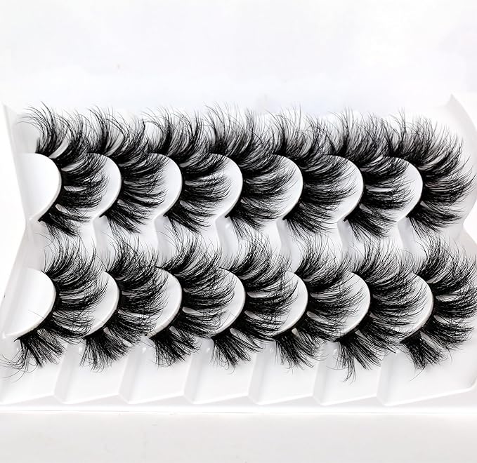 Pooplunch False Eyelashes Round Eye Lashes Dramatic 20MM Long Sexy Fluffy Volume 8D Faux Mink Fake Eyelash Strips 7 Pairs Pack