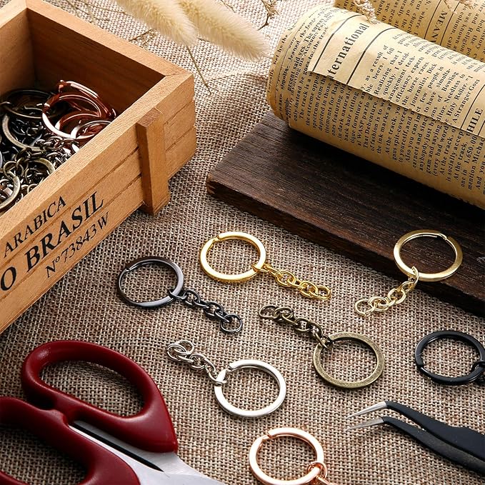 250 Pieces Keychain Rings Including 35 Pieces Keychain Rings and Jump Rings and 180 Pieces Screw Eye Pins for Jewelry Making (Mixed Colors,25 mm)