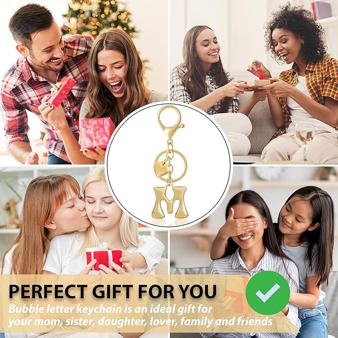 Heart Bubble Letter Keychain for Women, Girls - Cute Keychain with Initial - Alphabet Keychain for Bag Charm, Handbag