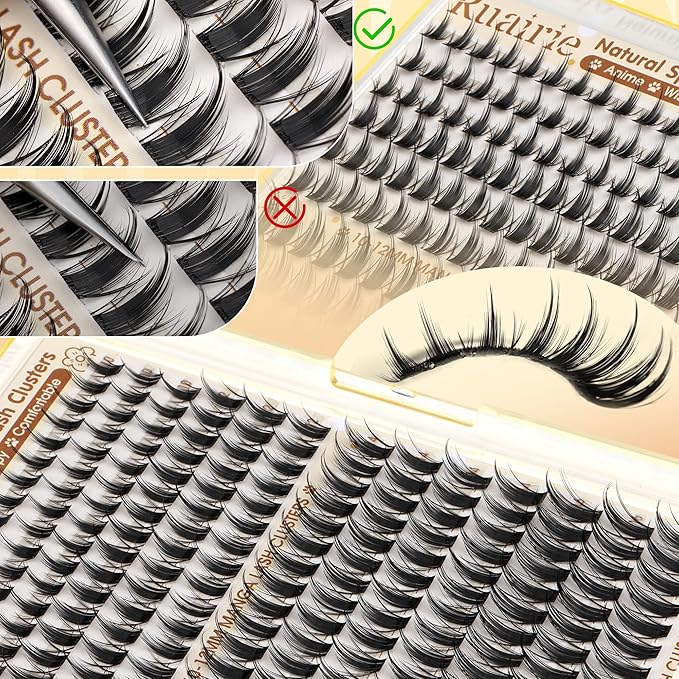 Fairy Lashes Clusters Kit Manga Eyelash Clusters Natural Cluster Eyelash Extensions Wispy Lash Clusters Kit Spiky Cluster Lashes 10-16mm 208pcs Eyelash Extension Kit (Bond Seal and Tweezers)