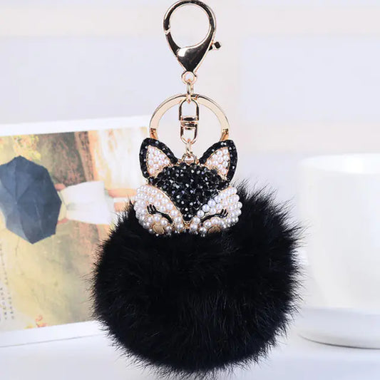 Diamond Fox Head Rabbit Fur Ball Keychain Ornament